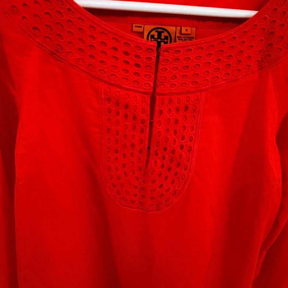 Tory Burch Orange and pink Long-Sleeve Tunic with Embroidered Yoke